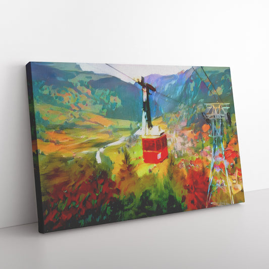 AI Generated Gondola Painting, Summer Mountain Impressionist Art