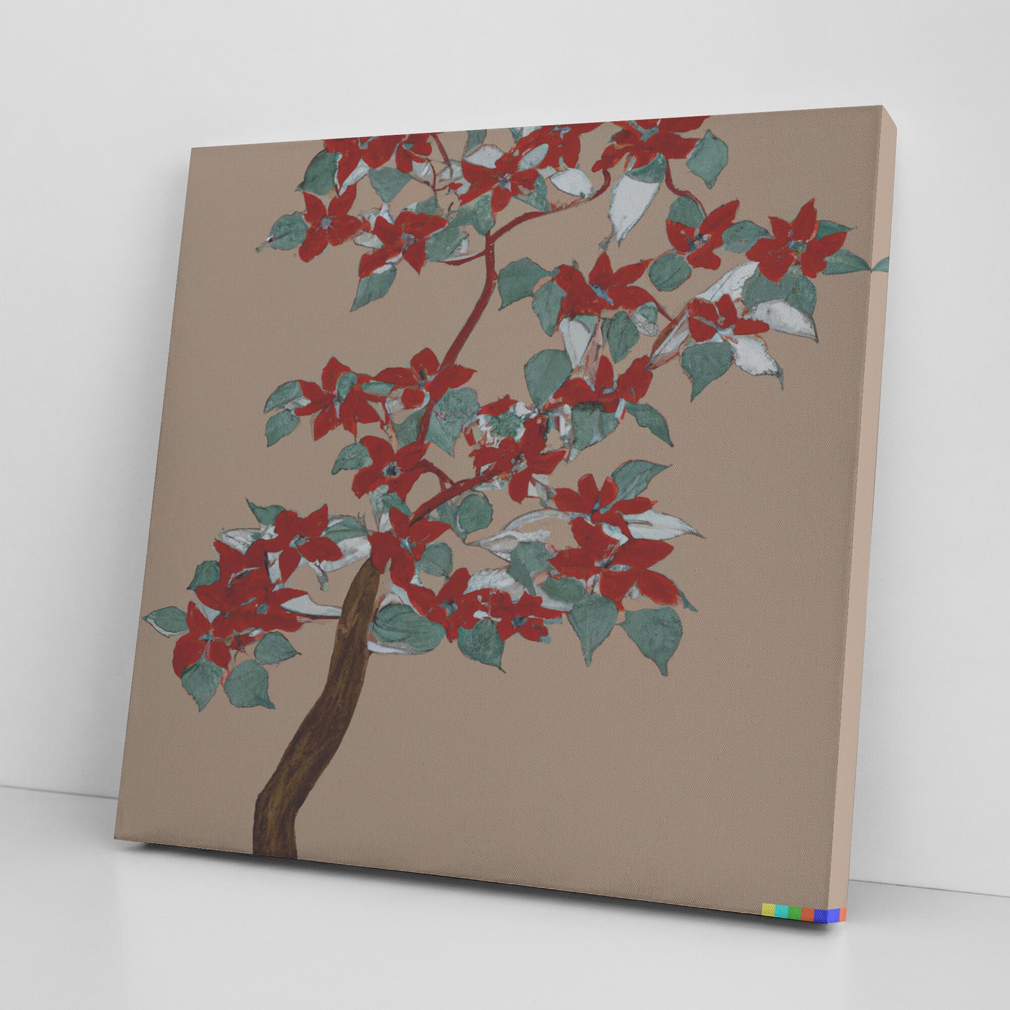 AI Generated Minimalist Painting of a Red and White Dogwood Tree