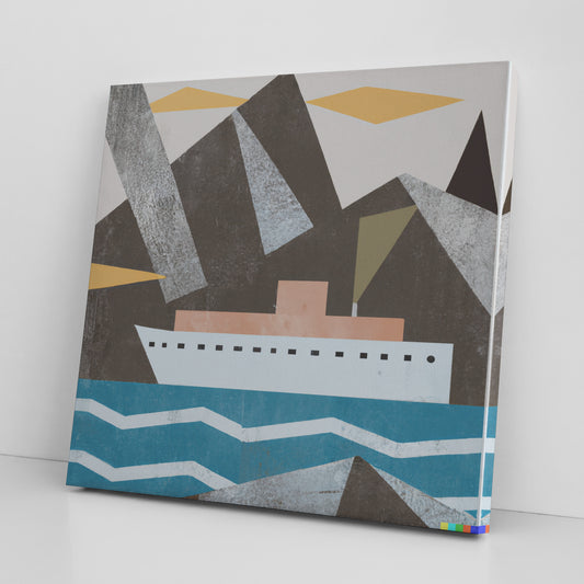 AI Generated Painting of a Cruise Ship in a Fjord, One-Of-A-Kind and NFT Backed
