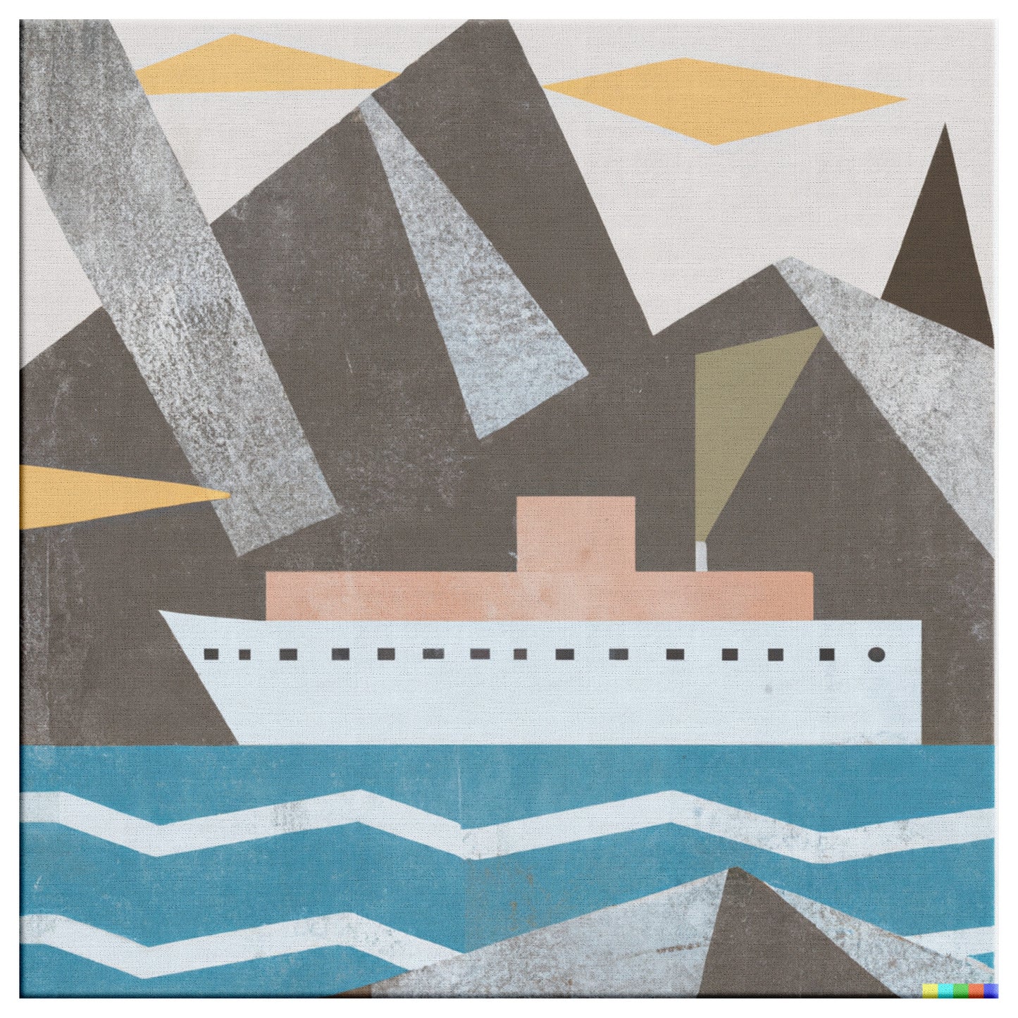 AI Generated Painting of a Cruise Ship in a Fjord, One-Of-A-Kind and NFT Backed