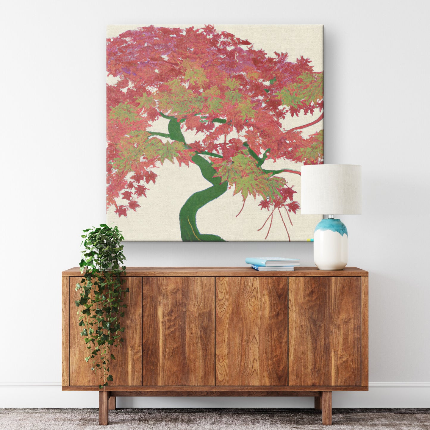 AI Generated Painting of a Japanese Maple Tree, Japandi Wall Decor