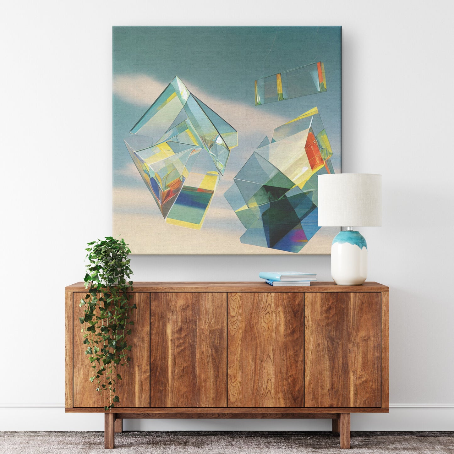 Abstract AI Generated Painting of Rainbow Glass Kites, Midjourney, AI Art