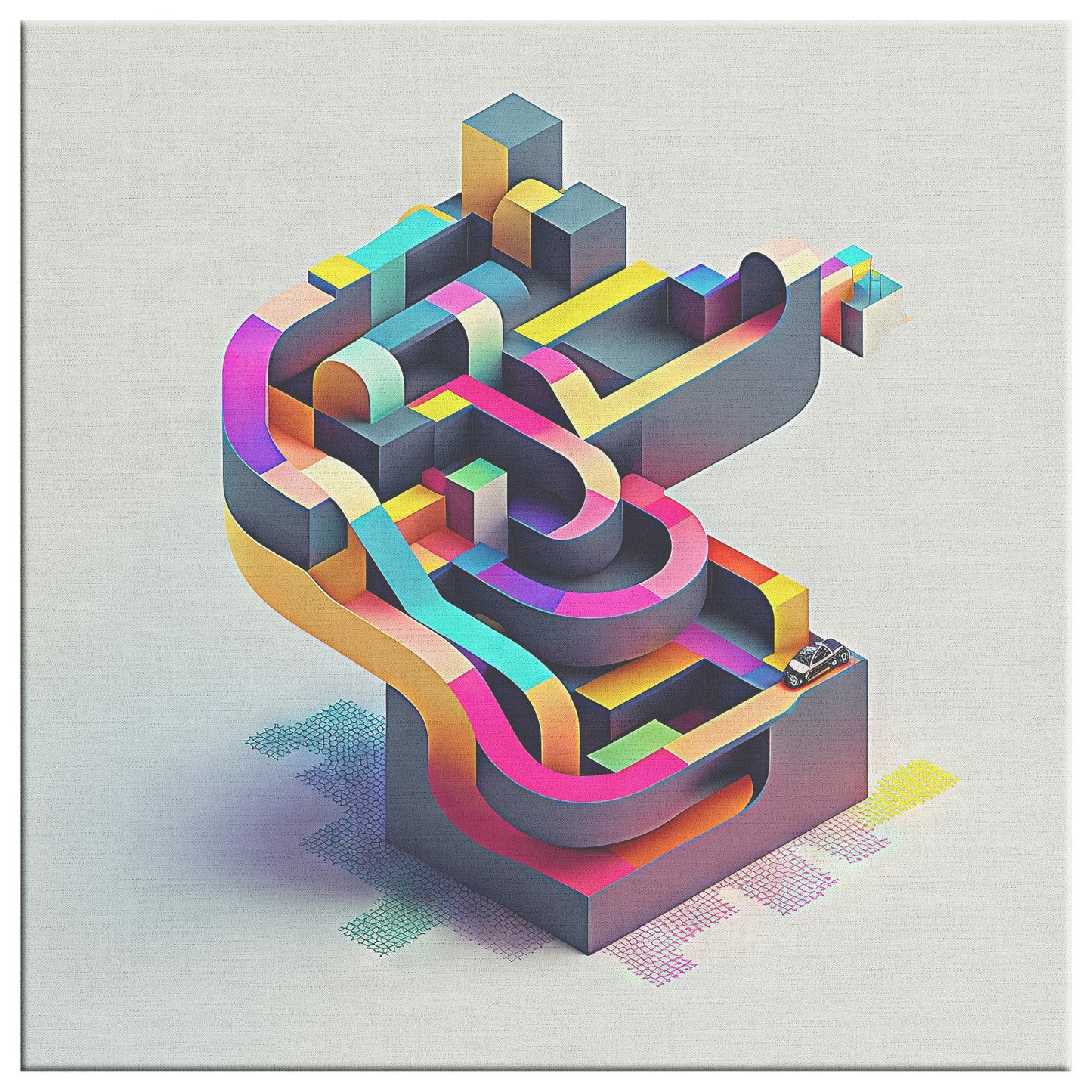 Abstract Geometric Rainbow 3D Print, Midjourney Generated Abstract Art, AI Art