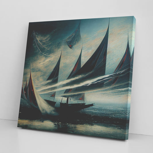 Abstract Seascape Painting, Abstract Oil Painting Sailboats, Midjourney AI Art