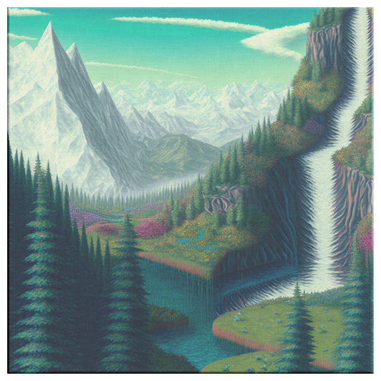 Alpine Landscape Painting, Mountain Wildflower Stream Landscape Print, Midjourney AI Art