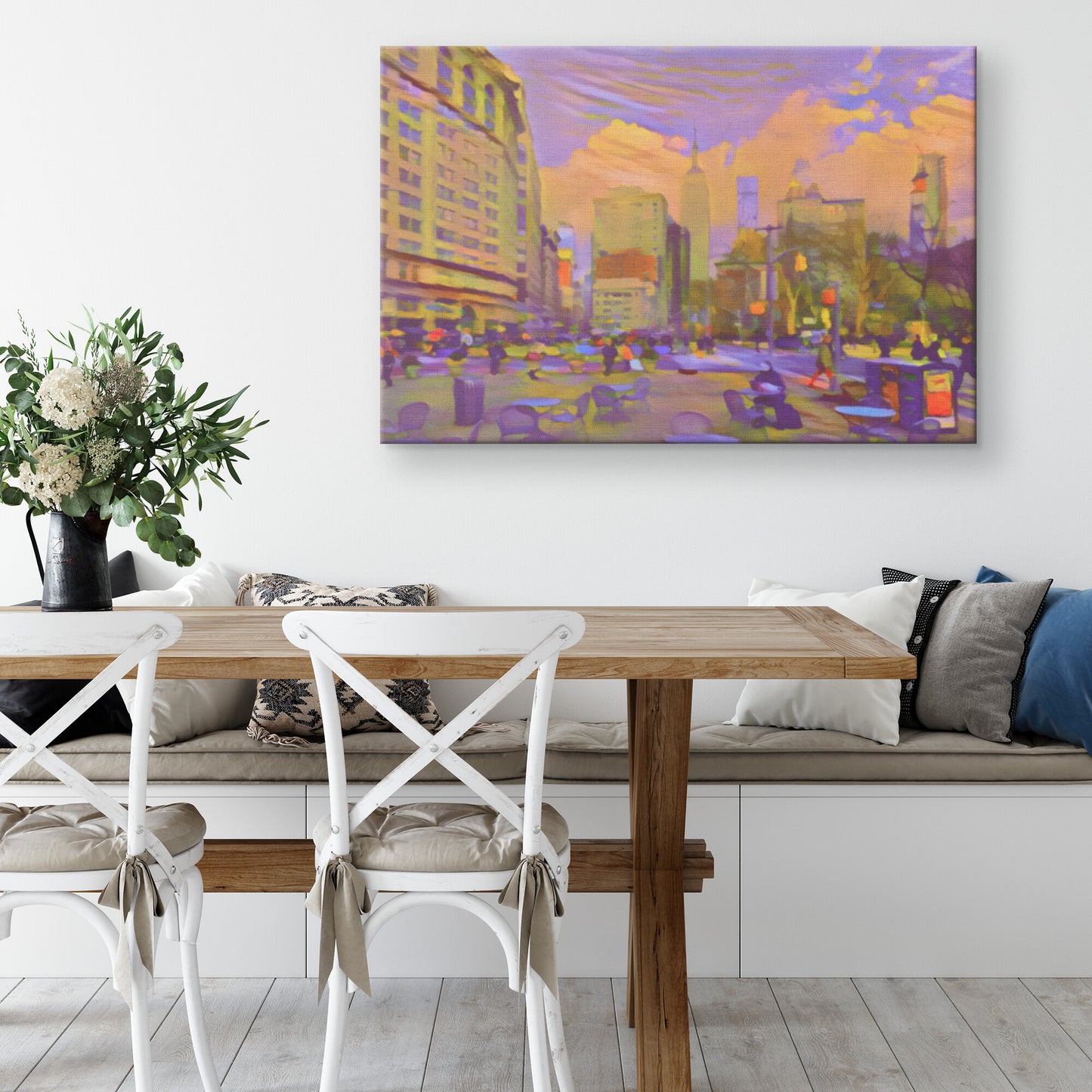 Art Deco New York Painting, Purple and Gold Madison Square Park, AI Art