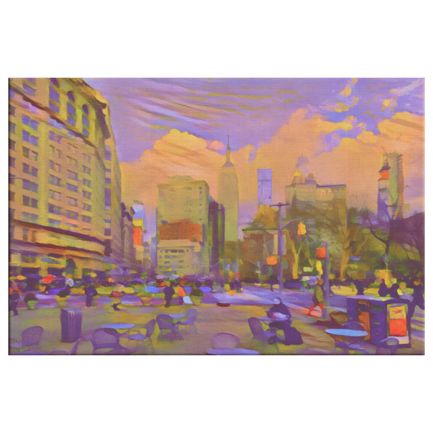 Art Deco New York Painting, Purple and Gold Madison Square Park, AI Art