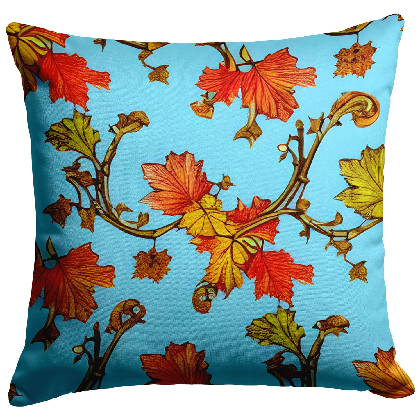 Art Nouveau Leaf Pattern Throw Pillow, Belle Epoque Blue Throw Pillow