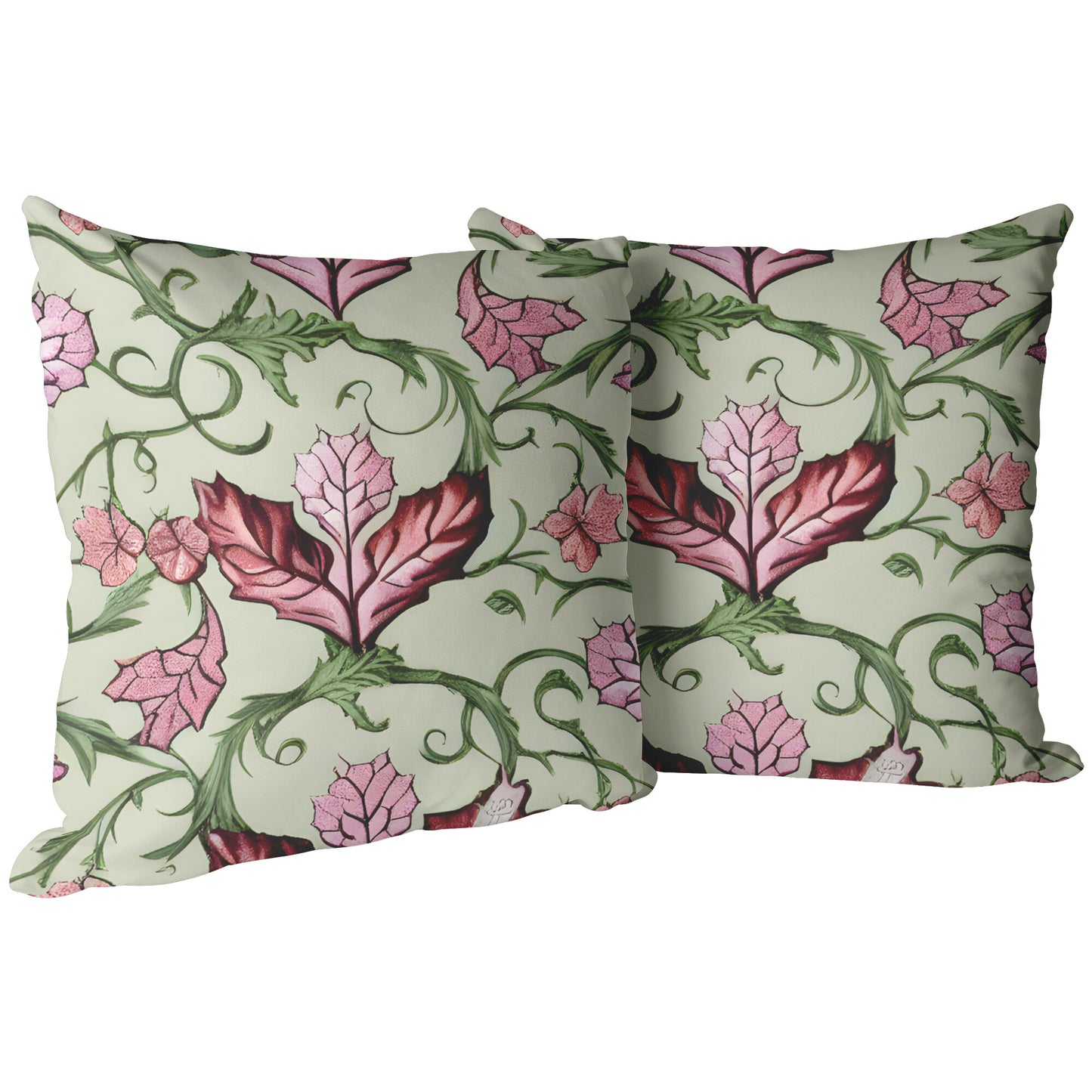 Art Nouveau Pillow, Green and Red Throw Pillow, Belle Epoque Leaf Pattern Throw Pillow