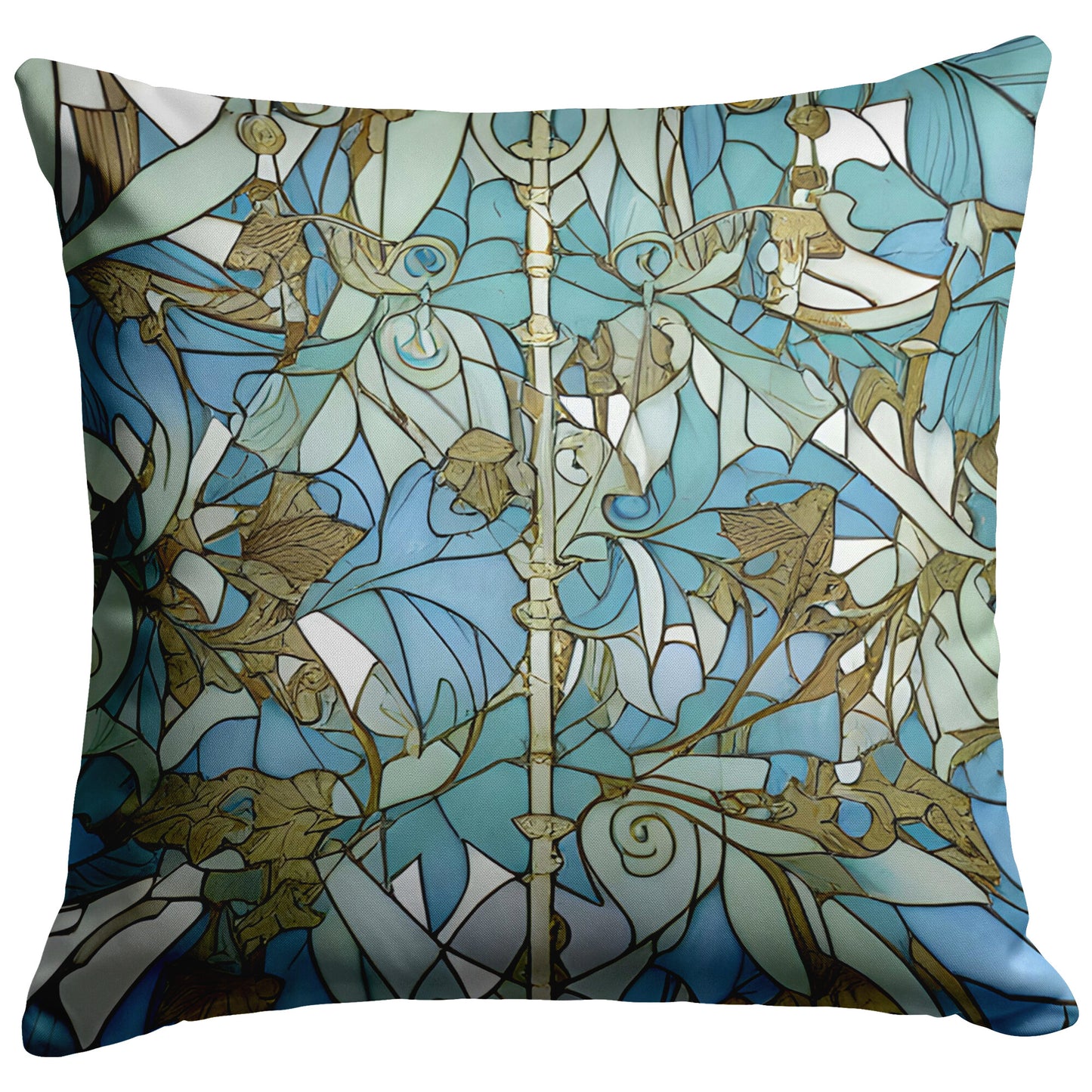 Art Nouveau Throw Pillow, Craftsman Style Pillow, Seamless Pattern Pillow, Blue and Silver Cushion