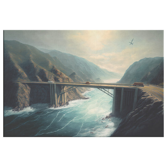 Big Sur Landscape Painting, California Coast Bridge Landscape, Midjourney AI Art