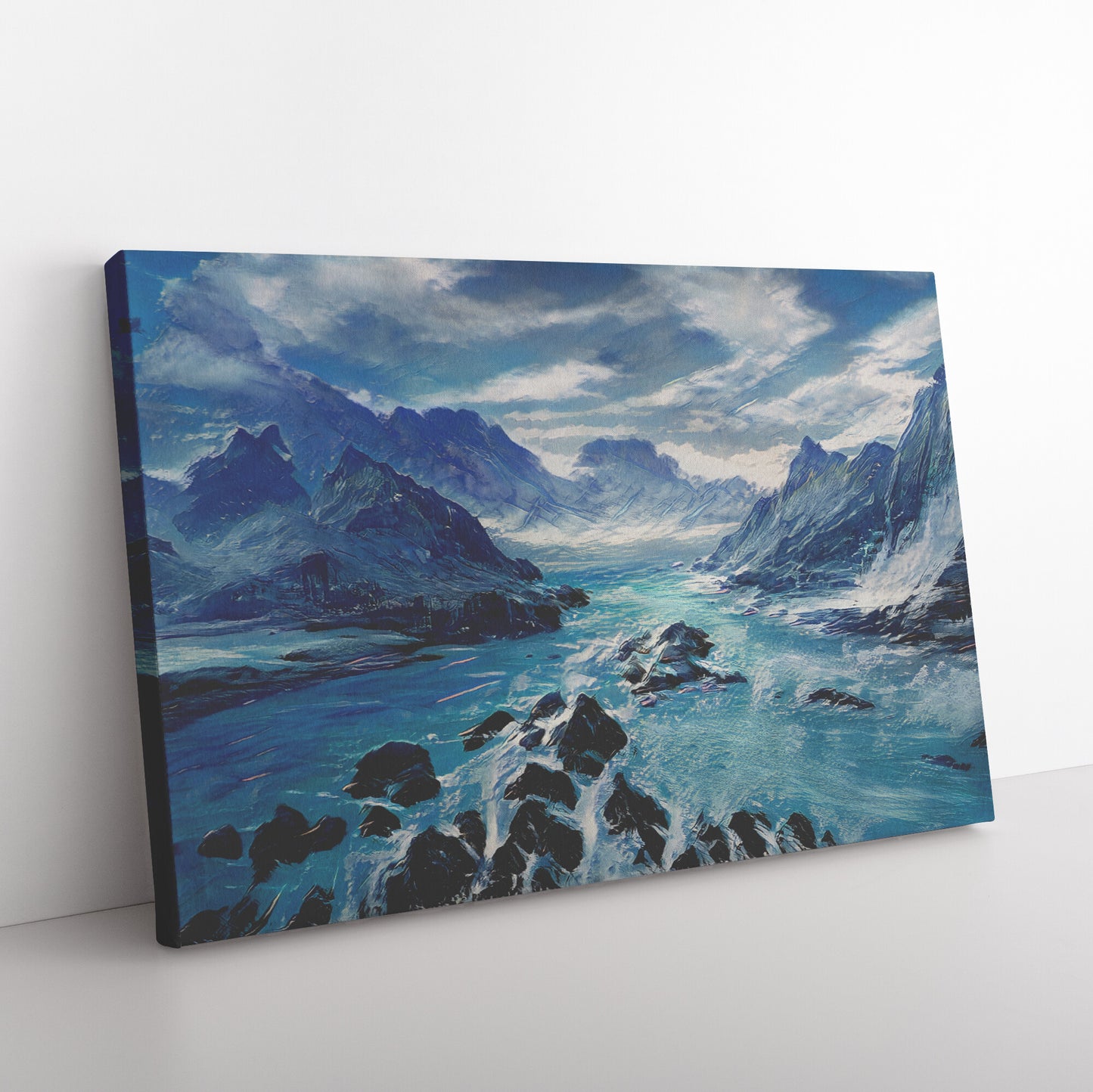 Blue and Silver Landscape Print, Blue AI Generated Art