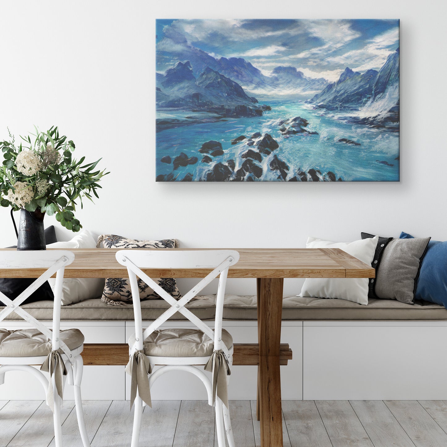 Blue and Silver Landscape Print, Blue AI Generated Art