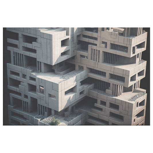 Brutalist Building Close Up, Brutalist Architecture Print, Midjourney AI Art