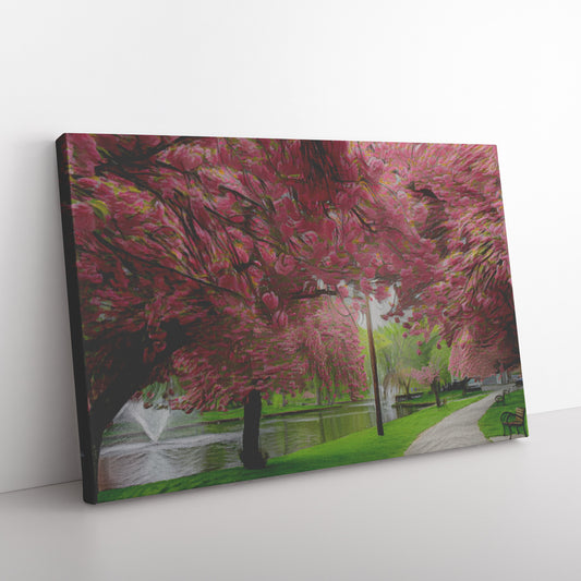 Cherry Blossom Landscape, Post-Impressionist Botanical Art, AI Art