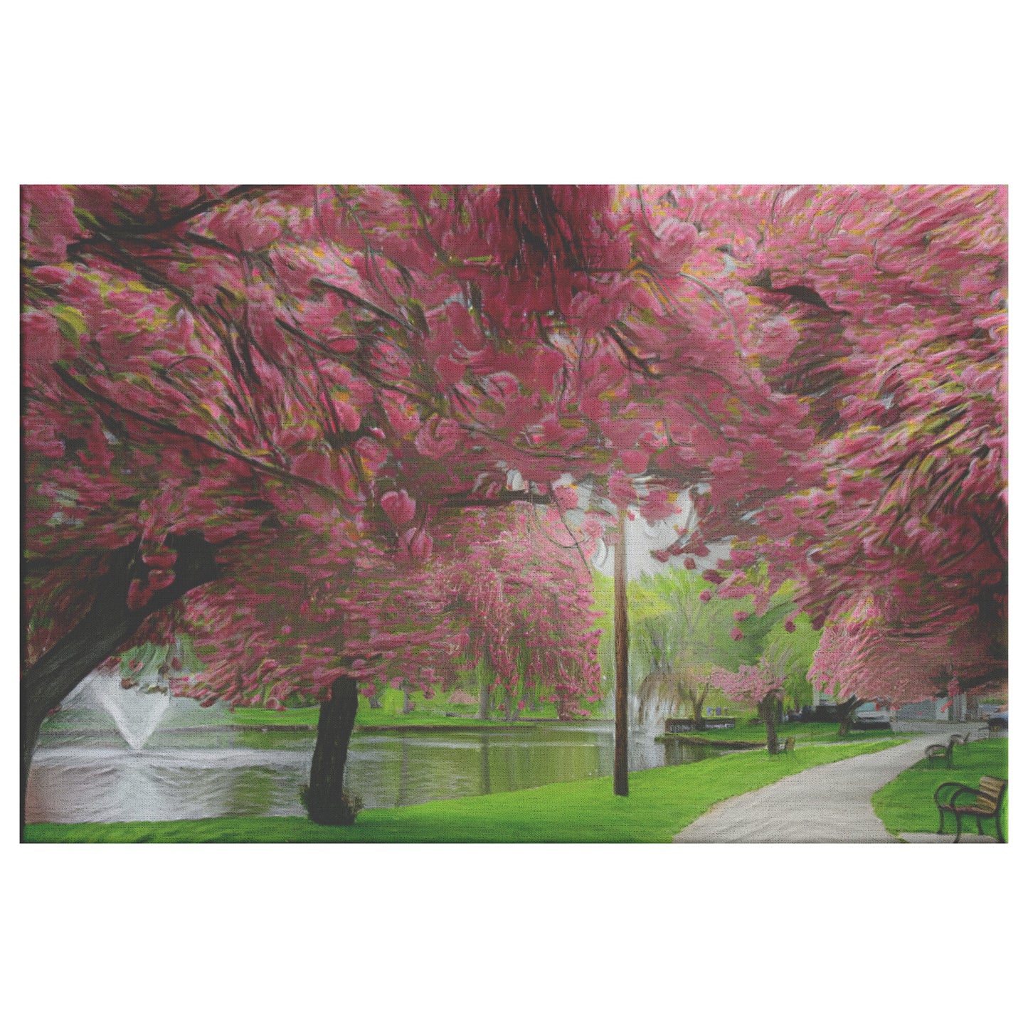 Cherry Blossom Landscape, Post-Impressionist Botanical Art, AI Art