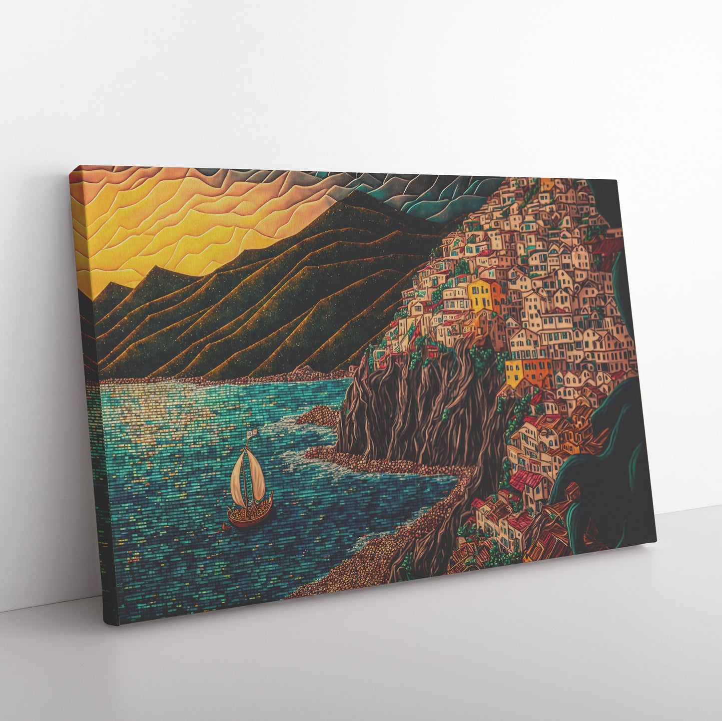 Cinque Terre Landscape Print, Riomaggiore Landscape Painting, Midjourney AI Art