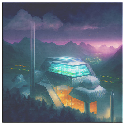 Cyberpunk Dawn Landscape, Mountain Valley Landscape Print, Midjourney AI Art