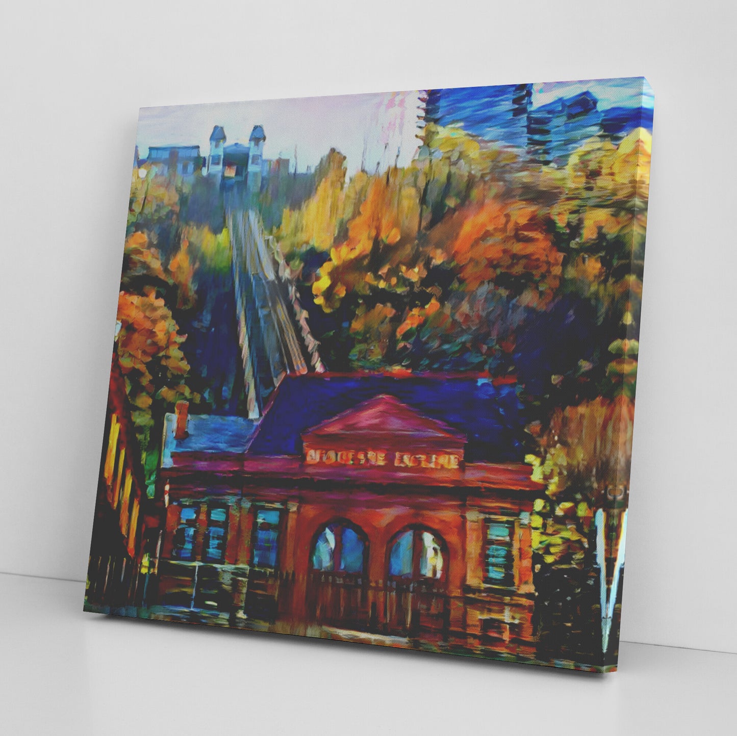 Duquesne Incline Painting, Pittsburgh Impressionist Print, AI Generated Art