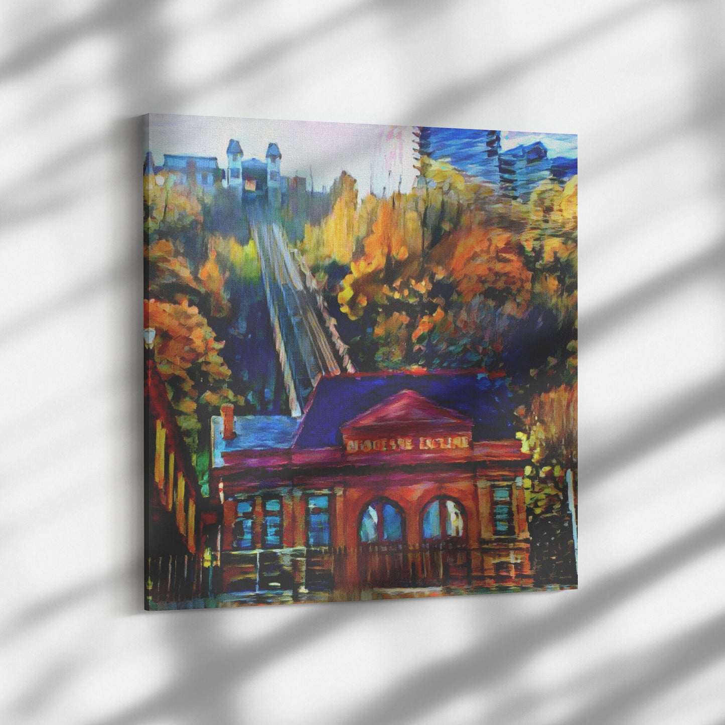 Duquesne Incline Painting, Pittsburgh Impressionist Print, AI Generated Art