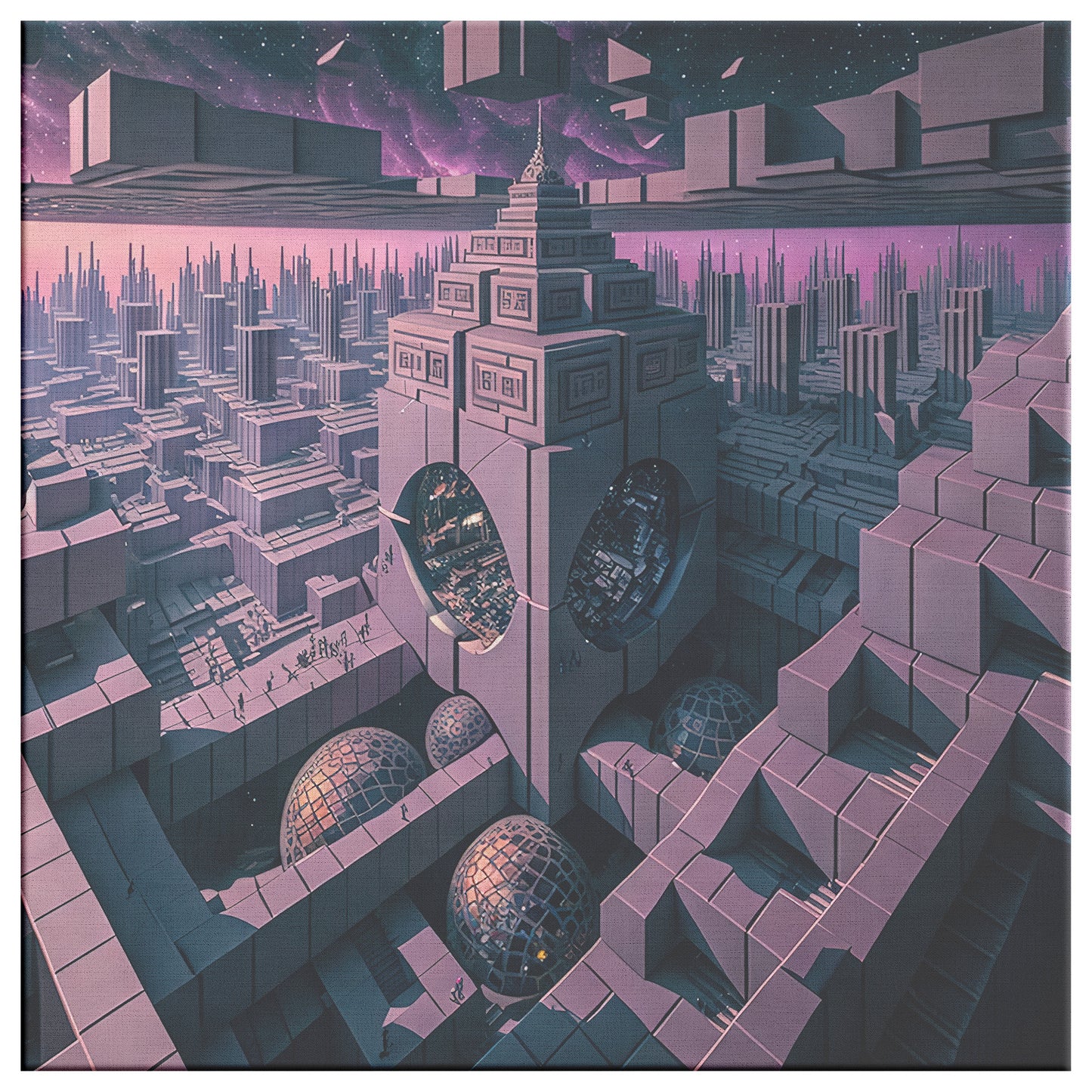 Dystopian Sci Fi City Concept Art, Brutalist Space Architecture, Midjurney AI Art