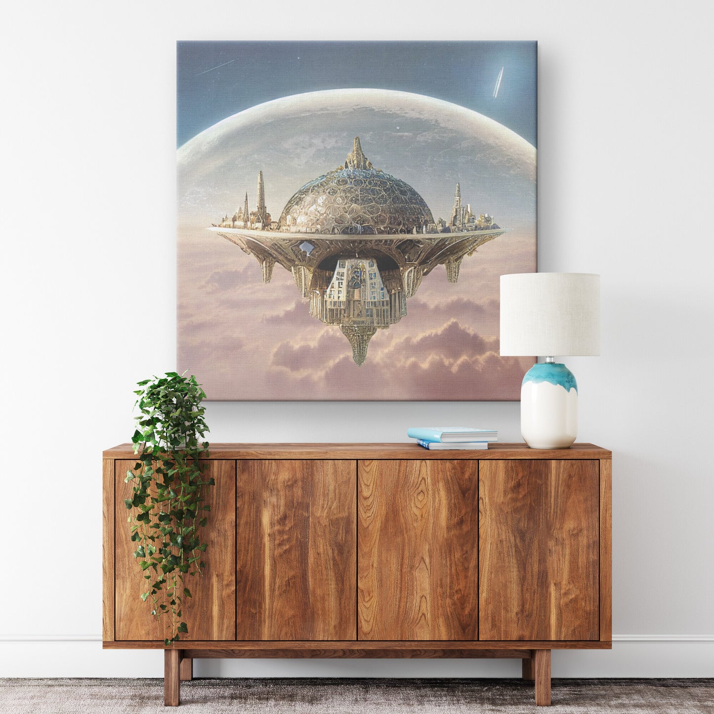 Fantasy Cityscape, Sci Fi Building Concept Art, Midjourney Portrait of a Satellite City