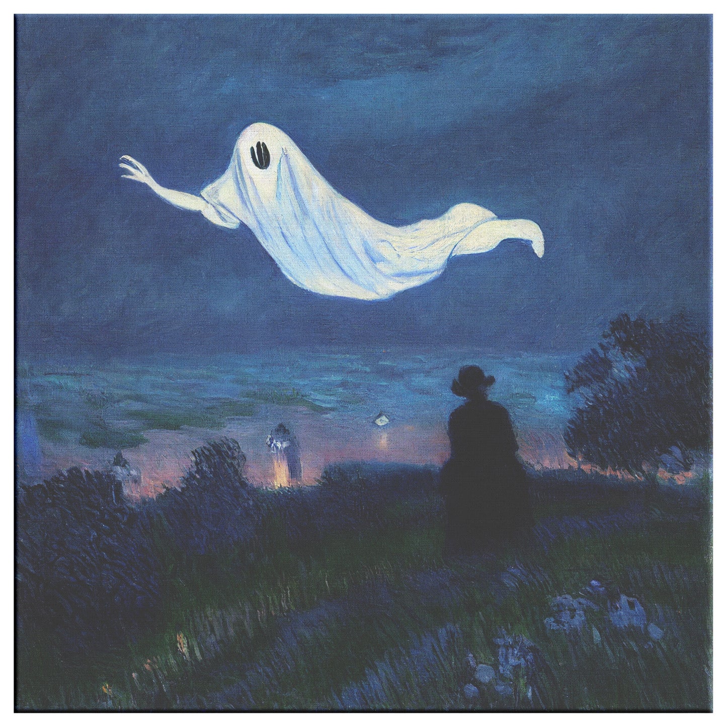 Ghost Graveyard Art Halloween, Halloween Decor, Ghost AI Art, Instant Download, Printable