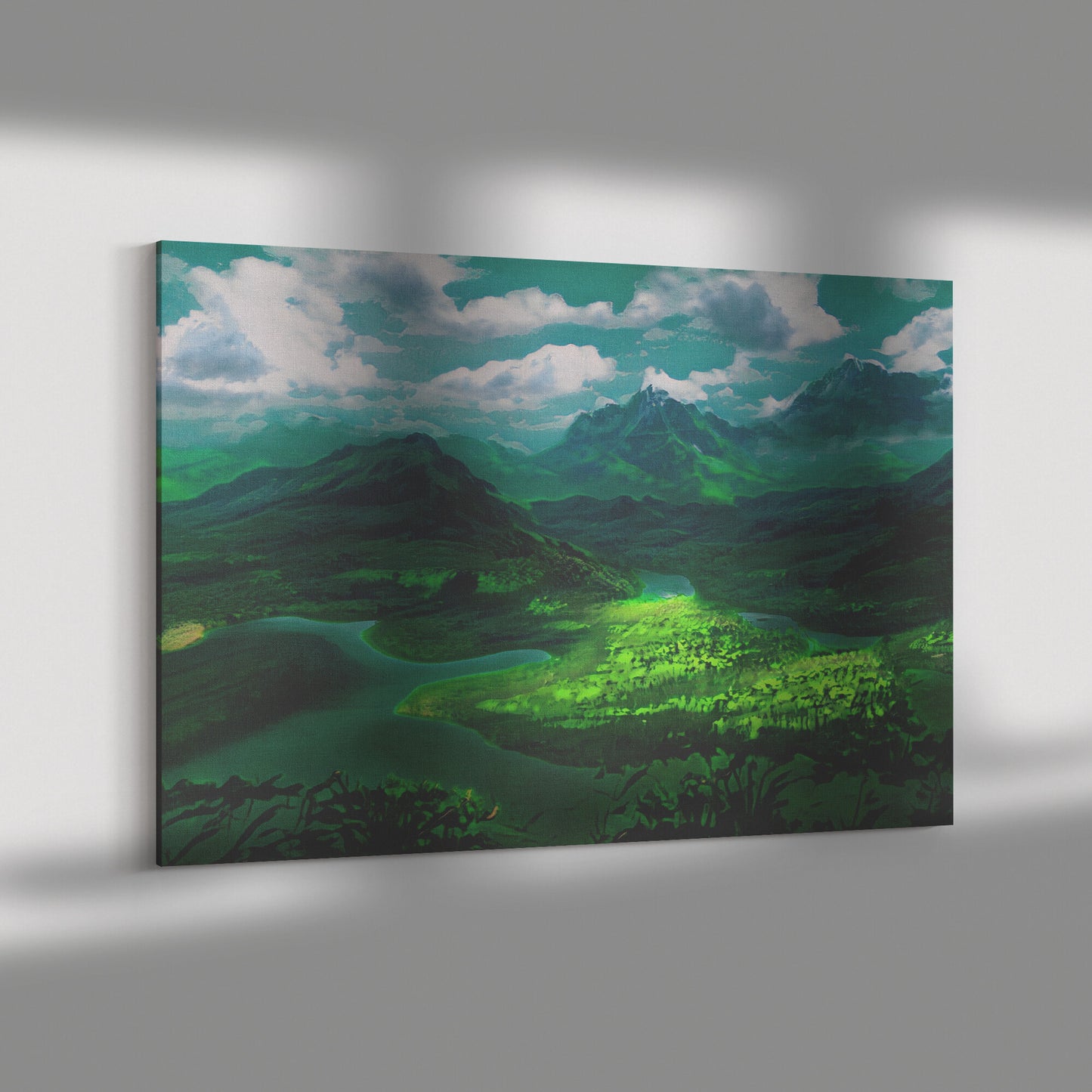 Green Monochromatic Landscape Print, AI Art, Green Wall Art