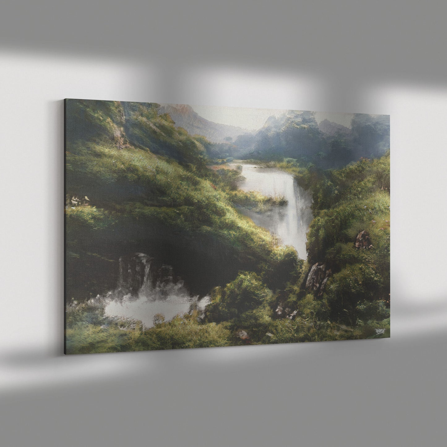 Impressionist Waterfall Landscape, AI Generated Abstract Art