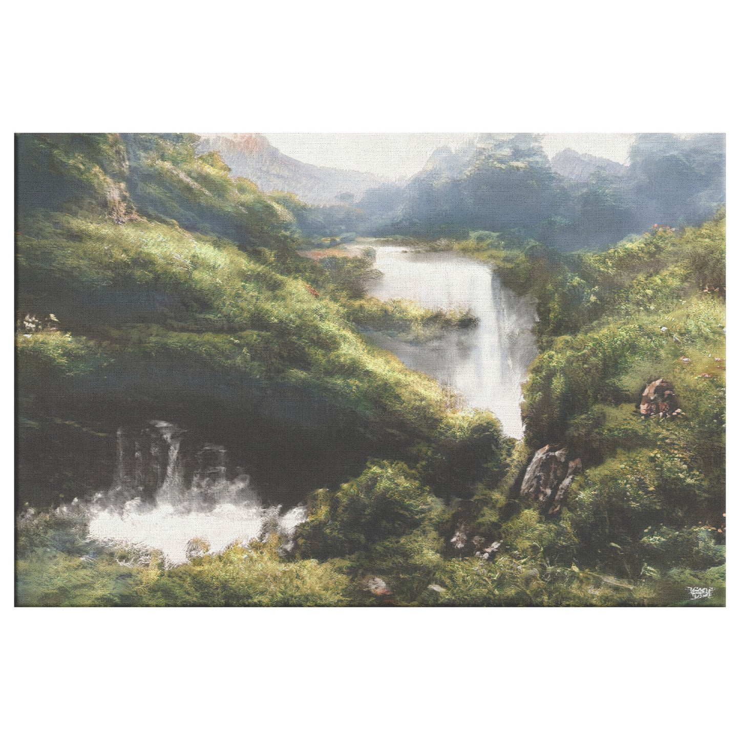Impressionist Waterfall Landscape, AI Generated Abstract Art