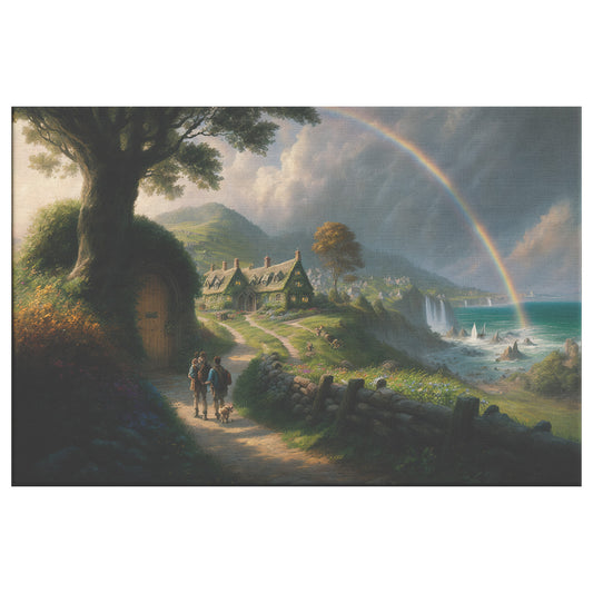 Ireland Countryside and Coast Landscape, Green and Gold Irish Landscape Painting, Midjourney AI Art