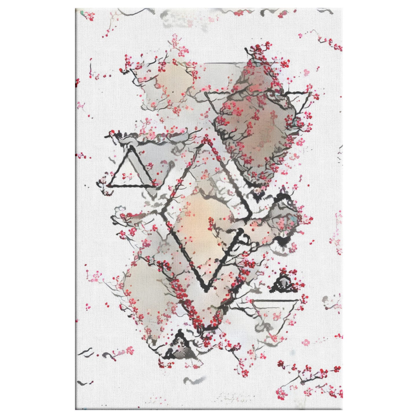 Japandi Wall Decor, Japandi Cherry Blossom Diamond Geometric Print, AI Art