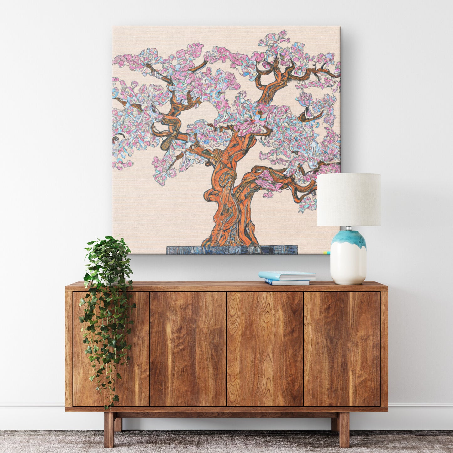 Japanese Nihonga Art, Wabi-Sabi Decor, Painting of a Cherry Tree