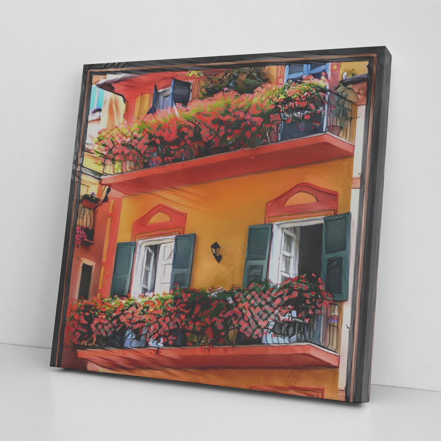 Lerici House Painting, Balcony with Flowers Canvas, AI Art