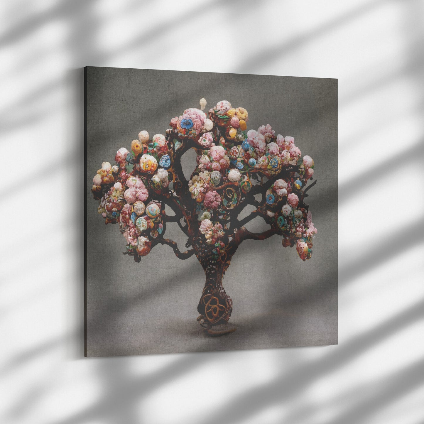 Minimalist Print of a Cherry Tree in Bloom Designed in the Style of Antoni Gaudi, Midjourney AI Art