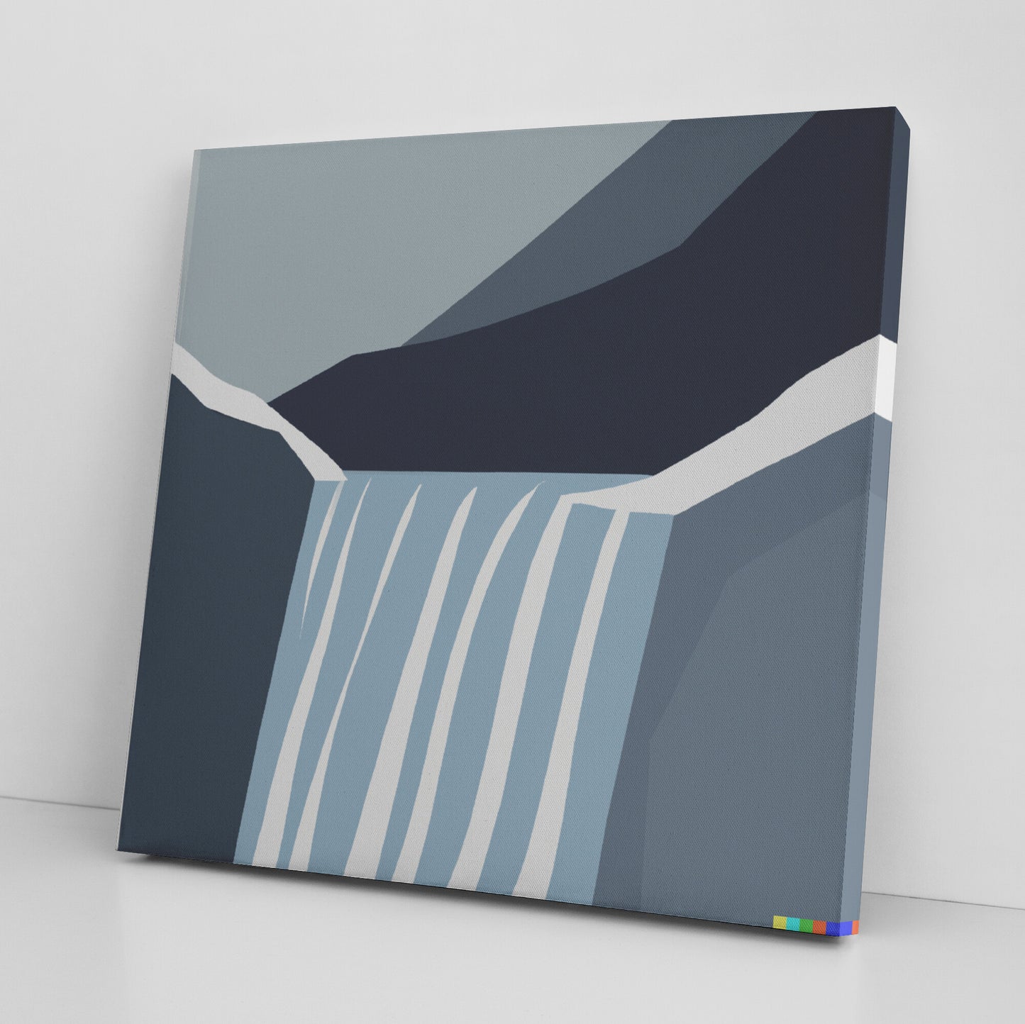 Monochromatic Blue Painting of a Waterfall, In Modern Scandi Minimalist Style, AI Art