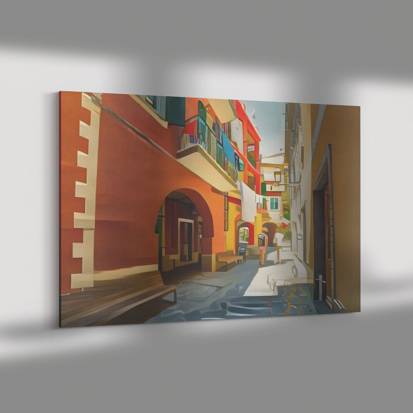 Monterosso Painting, Italy Alley, Cinque Terre Canvas, AI Art