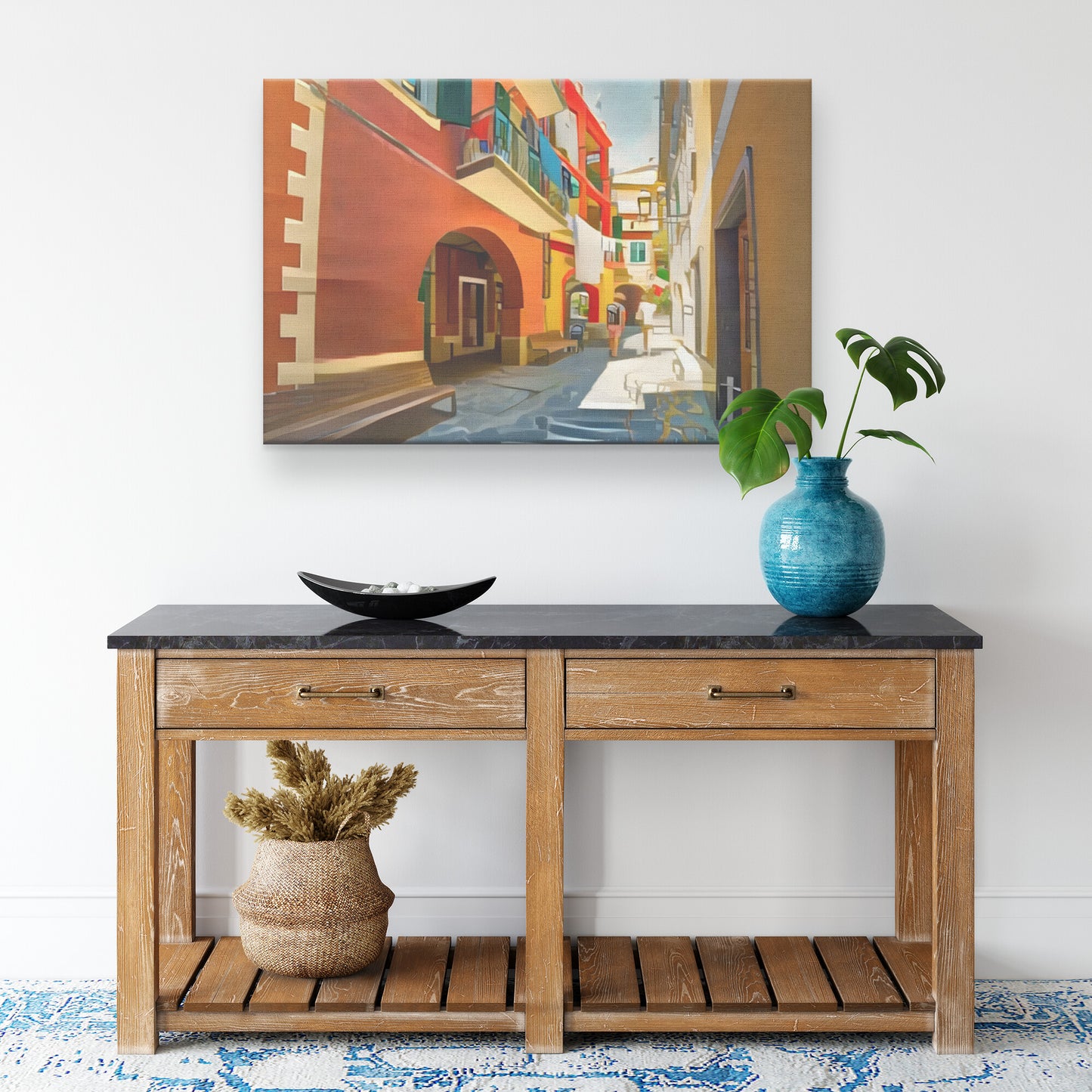 Monterosso Painting, Italy Alley, Cinque Terre Canvas, AI Art