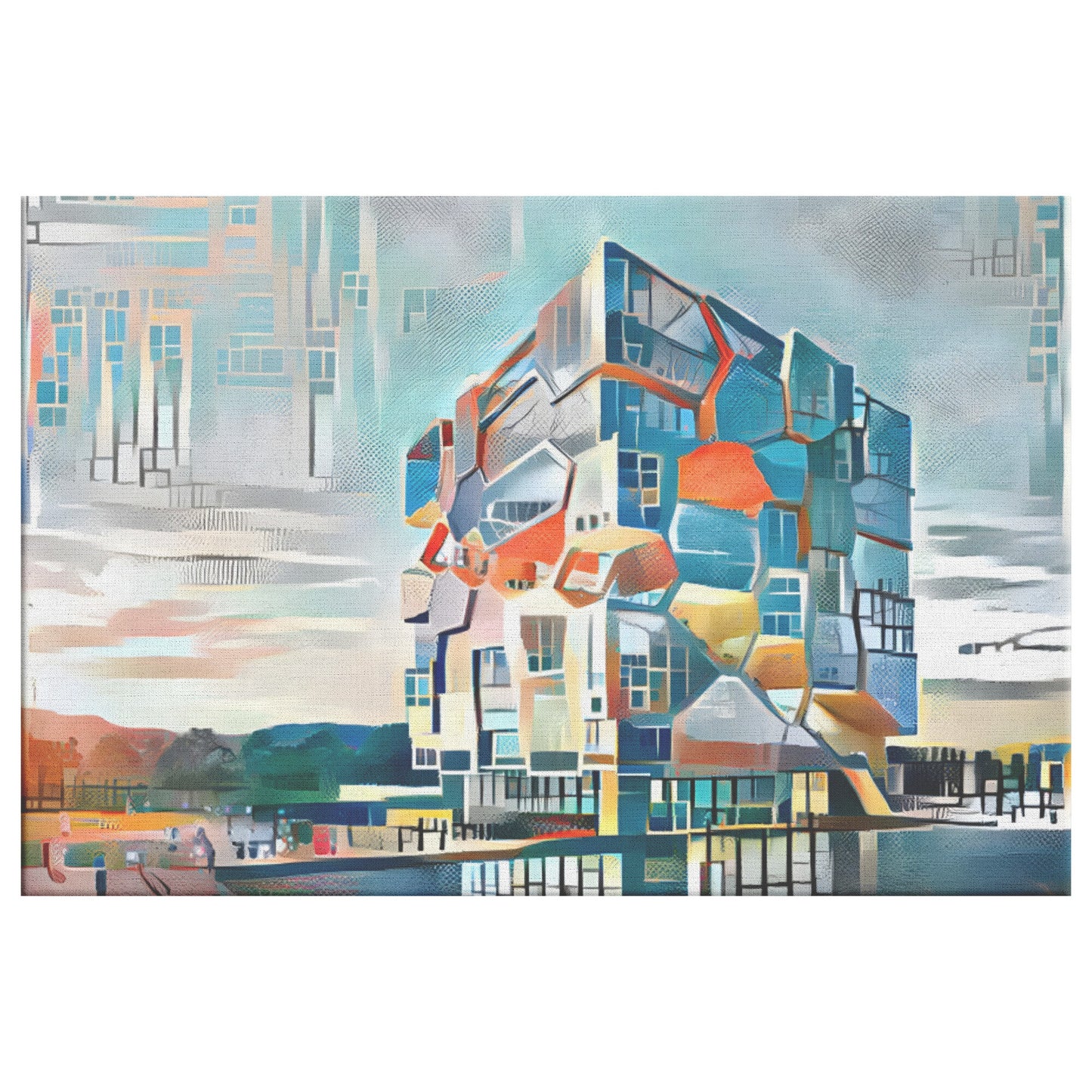 Neofuturist Architecture Painting, Cube Building, AI Art