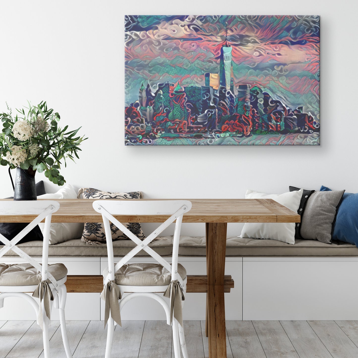 New York City Skyline Canvas, Abstract Skyline, AI Art