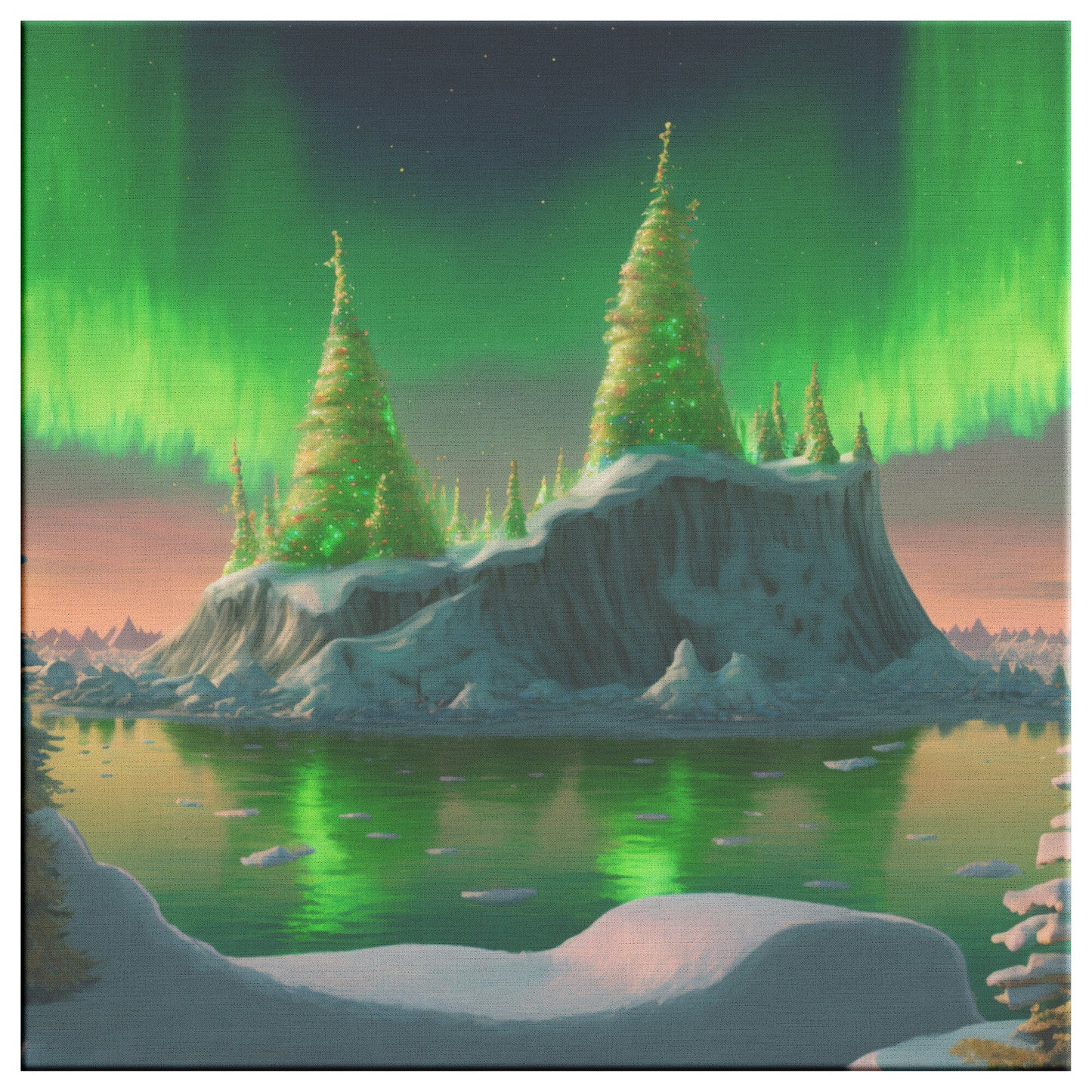 Northern Lights Christmas Landscape, Aurora Borealis Christmas Wall Art, AI Generated Christmas Decor