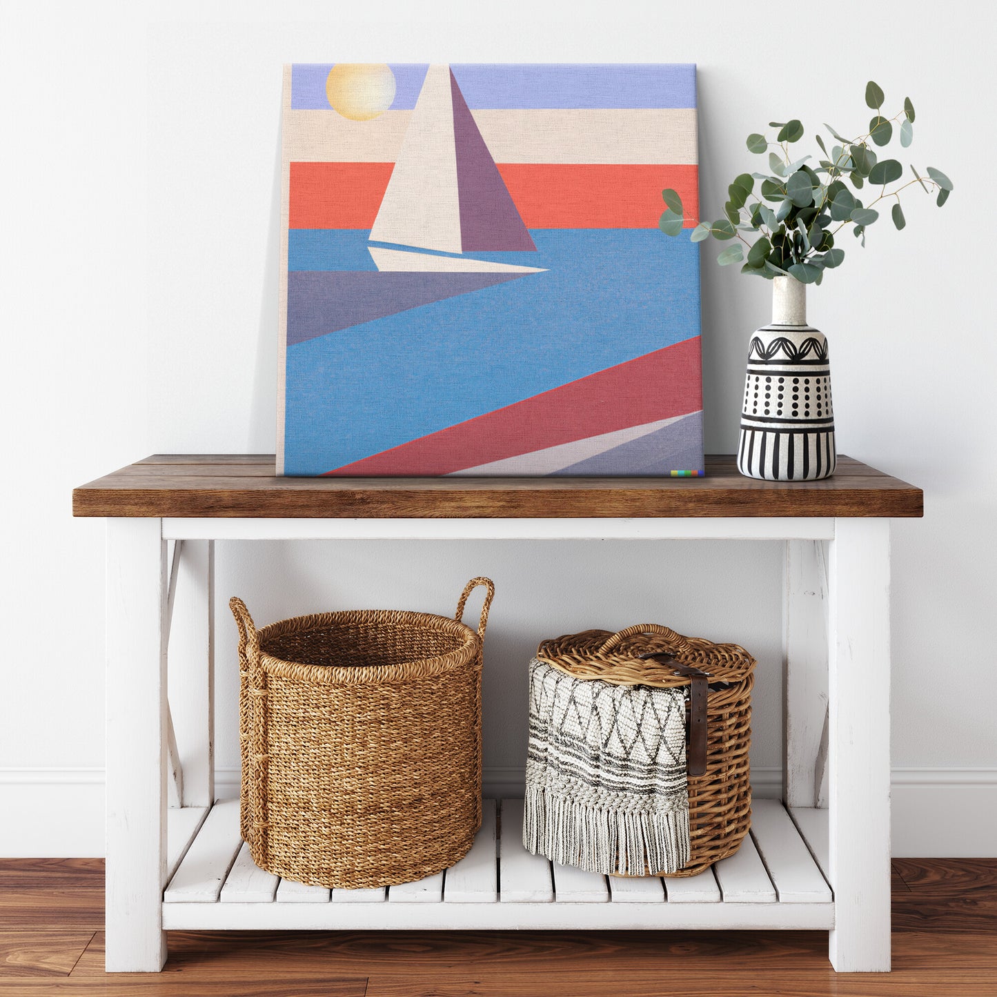 One-Of-A-Kind, NFT Backed, Mid Century Modern Painting of a Sailboat