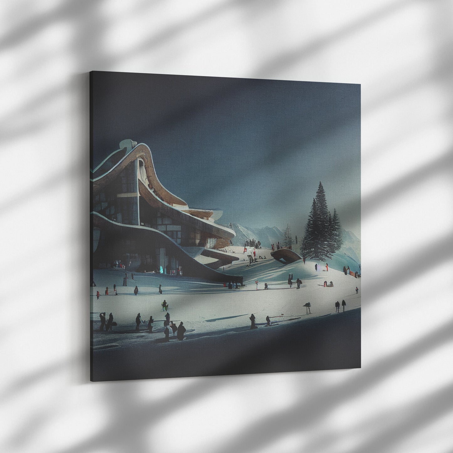 Painting of a Ski Resort Designed by Antoni Gaudi, Ski Mountain Concept Art, Midjourney AI Art