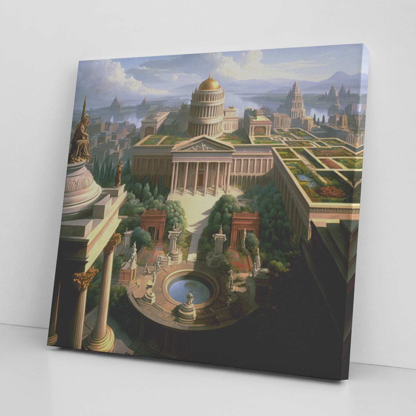 Palace Garden Landscape, Classical Garden and Statue Oil Painting, Midjourney AI Art