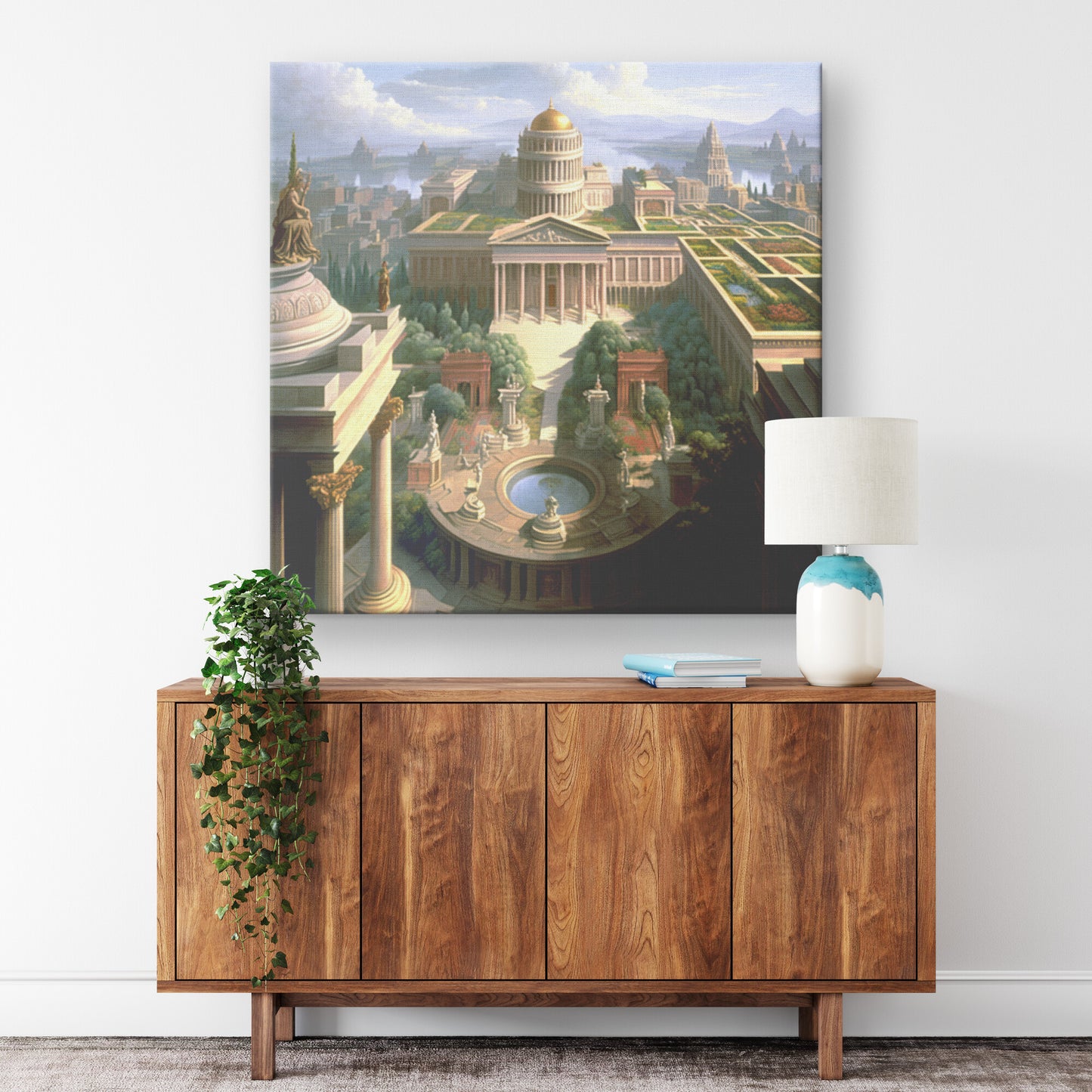 Palace Garden Landscape, Classical Garden and Statue Oil Painting, Midjourney AI Art