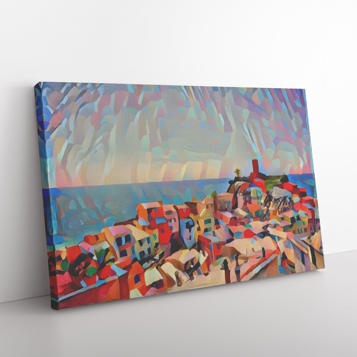 Pastel Vernazza Painting, Cinque Terre Canvas Art, AI Art
