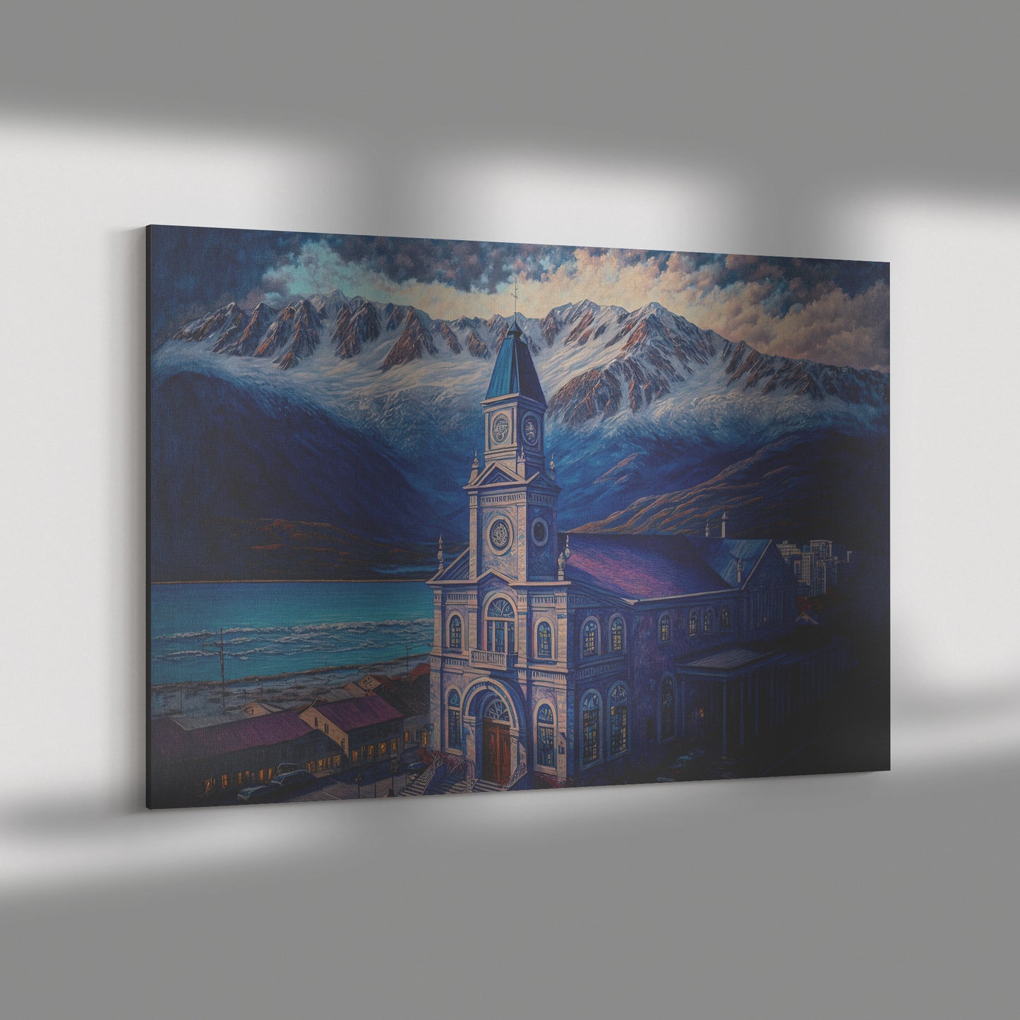 Patagonia Landscape Print, Ushuaia Patagonia Mountains and Coast Painting, Midjourney AI Art
