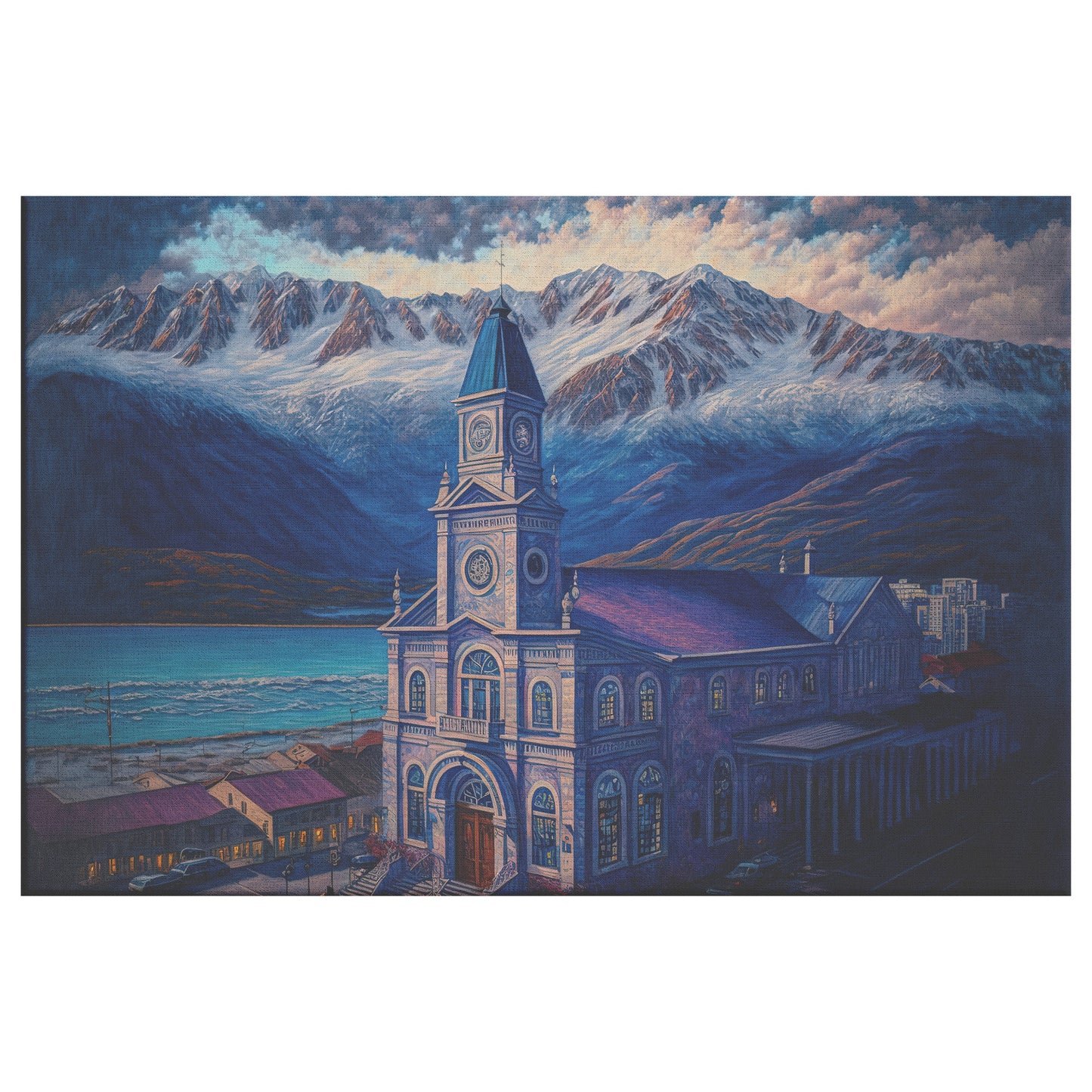 Patagonia Landscape Print, Ushuaia Patagonia Mountains and Coast Painting, Midjourney AI Art