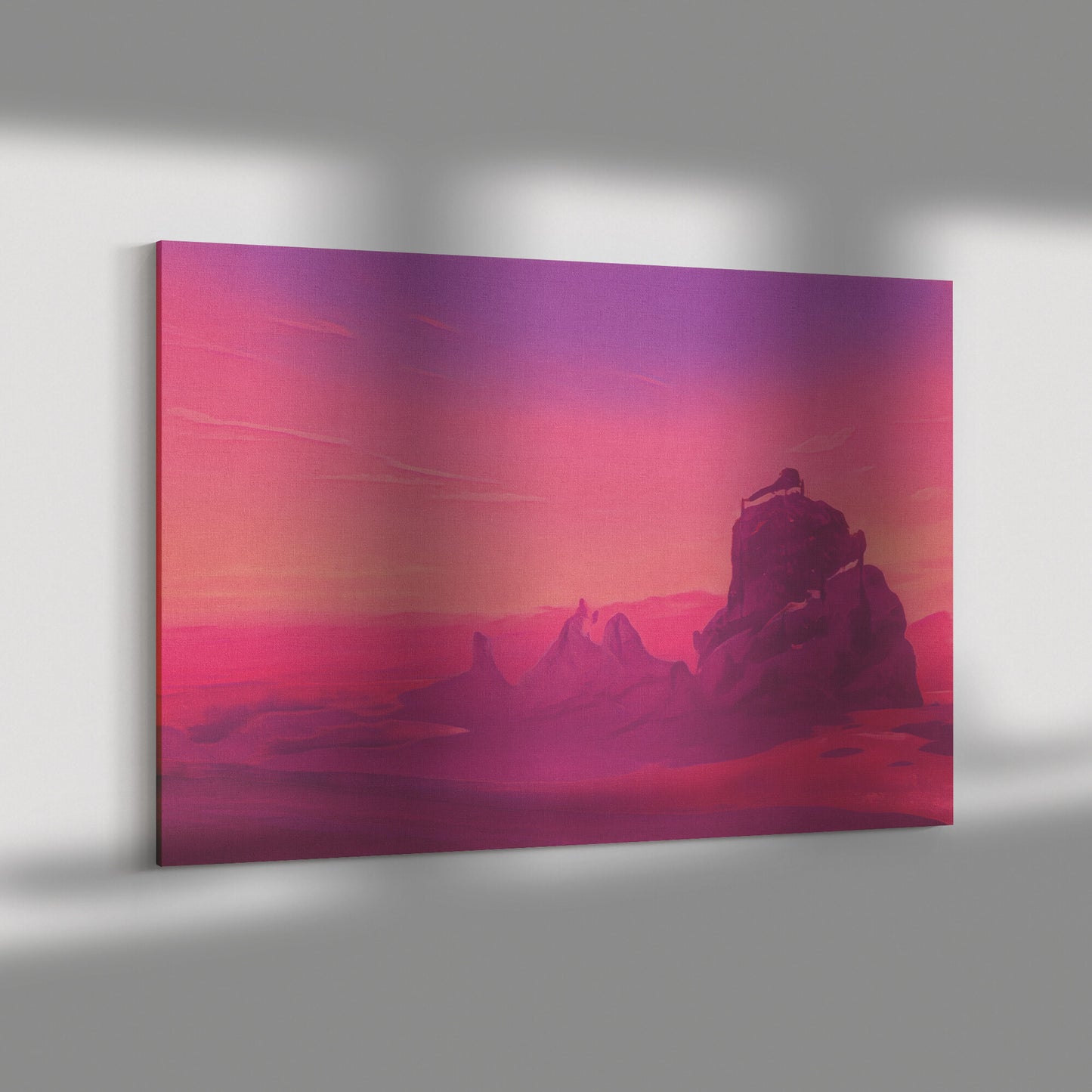 Pink Monochromatic Landscape, Rose Monochromatic Painting, AI Art