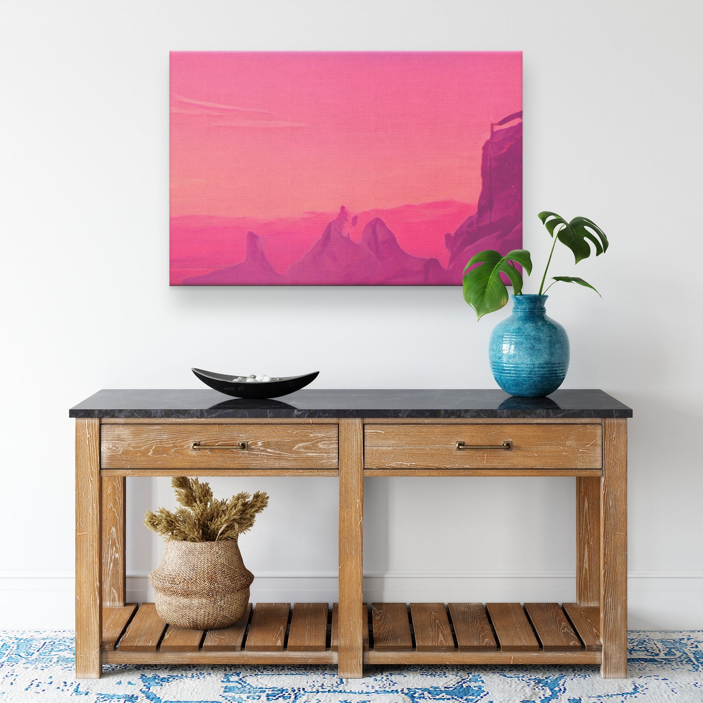 Pink Monochromatic Landscape, Rose Monochromatic Painting, AI Art